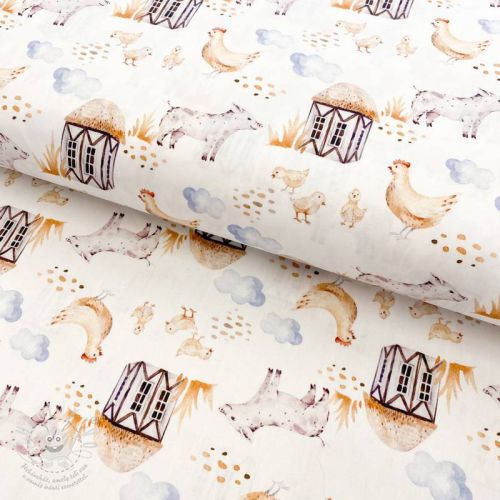 Levně Bavlněná látka Snoozy fabrics Farm style Piggy digital print