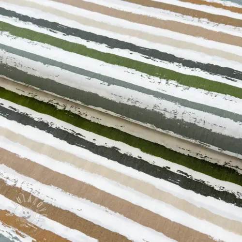 Levně Bavlněná látka Big stripes Snoozy old green