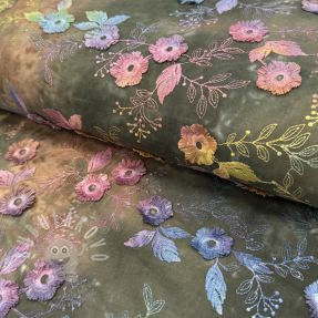 Bavlněná látka TIE DYE EMBROIDERY Poppy design N