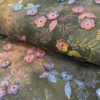 Bavlněná látka TIE DYE EMBROIDERY Poppy design N