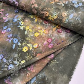 Bavlněná látka TIE DYE EMBROIDERY Poppy design N