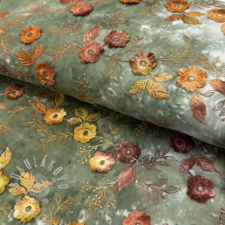 Bavlněná látka TIE DYE EMBROIDERY Poppy design O