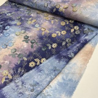 Bavlněná látka TIE DYE EMBROIDERY Poppy design T