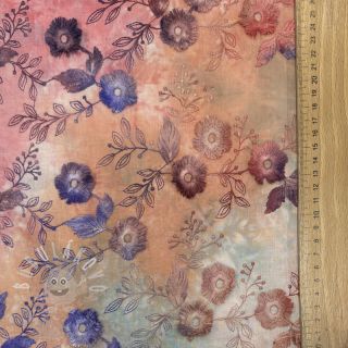 Bavlněná látka TIE DYE EMBROIDERY Poppy design R