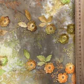 Bavlněná látka TIE DYE EMBROIDERY Poppy design P