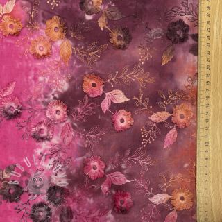 Bavlněná látka TIE DYE EMBROIDERY Poppy design Q