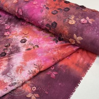 Bavlněná látka TIE DYE EMBROIDERY Poppy design Q