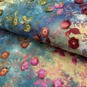 Bavlněná látka TIE DYE EMBROIDERY Poppy design S