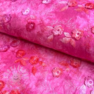 Bavlněná látka TIE DYE EMBROIDERY Poppy design U