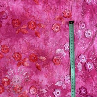Bavlněná látka TIE DYE EMBROIDERY Poppy design U