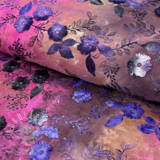 Bavlněná látka TIE DYE EMBROIDERY Poppy design A