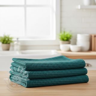 Bavlna s vaflovou vazbou petrol