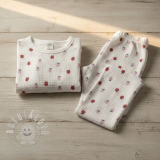 Dvojitá gázovina/mušelín Fruits apple white