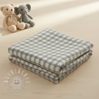 Dvojitá gázovina/mušelín LINEN YARN DYED Checks grey natural