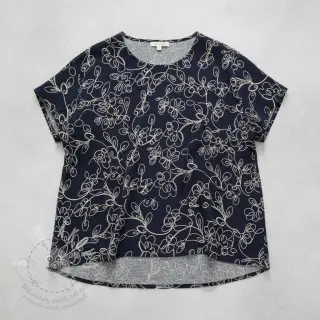 Dvojitá gázovina/mušelín EMBROIDERY Climbing flowers navy
