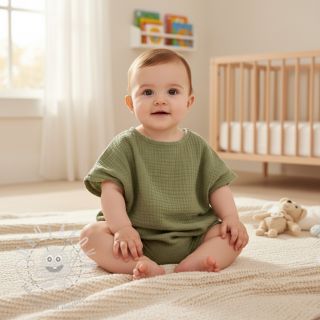 Dvojitá gázovina/mušelín moss green ORGANIC