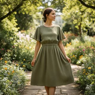 Dvojitá gázovina/mušelín moss green ORGANIC