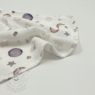 Dvojitá gázovina/mušelín Moon white digital print ORGANIC