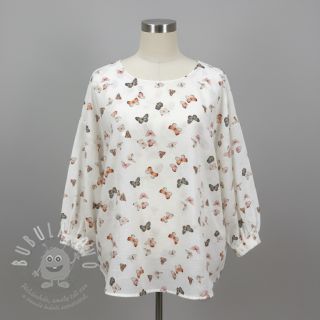 Dvojitá gázovina/mušelín Butterflies white digital print