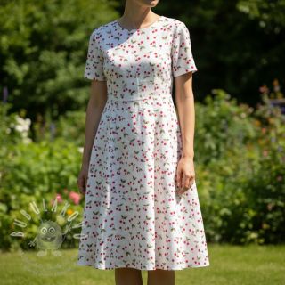 Dvojitá gázovina/mušelín Cherries white digital print