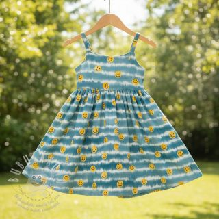 Dvojitá gázovina/mušelín Happy faces jeans digital print