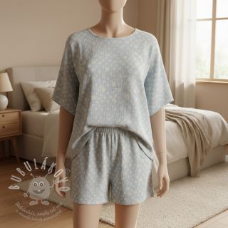 Dvojitá gázovina/mušelín JACQUARD Dots light blue