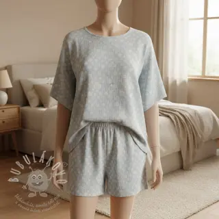 Dvojitá gázovina/mušelín JACQUARD Dots light blue