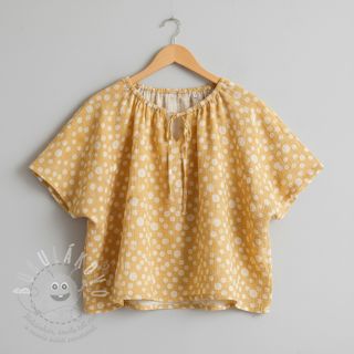 Dvojitá gázovina/mušelín JACQUARD Dots dark yellow