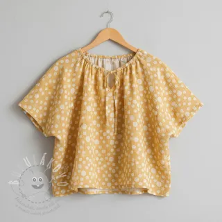 Dvojitá gázovina/mušelín JACQUARD Dots dark yellow