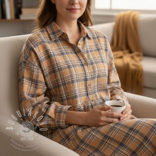 Dvojitá gázovina/mušelín Double sided CHECKS multicolour brown