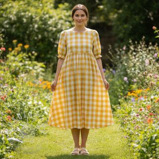 Dvojitá gázovina/mušelín Double sided CHECKS MINI ochre