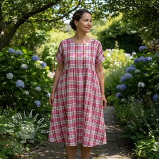 Dvojitá gázovina/mušelín Double sided CHECKS pink