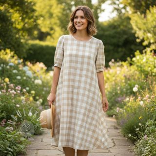 Dvojitá gázovina/mušelín Double sided CHECKS MINI beige