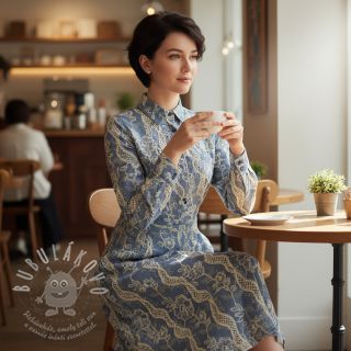 Bavlněná látka JEANS EMBROIDERY Flora design B