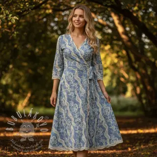 Bavlněná látka JEANS EMBROIDERY Flora design B