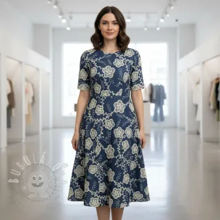 Bavlněná látka JEANS EMBROIDERY Flora design C