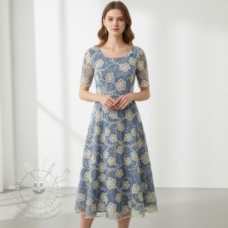 Bavlněná látka JEANS EMBROIDERY Flora design D