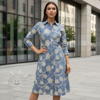 Bavlněná látka JEANS EMBROIDERY Flora design D