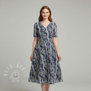 Bavlněná látka JEANS EMBROIDERY Flora design A