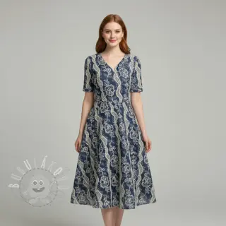 Bavlněná látka JEANS EMBROIDERY Flora design A