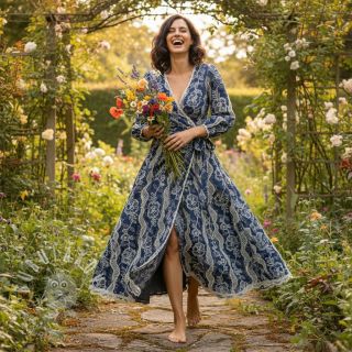 Bavlněná látka JEANS EMBROIDERY Flora design A