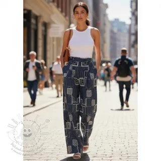 Bavlněná látka JEANS EMBROIDERY Square dark blue