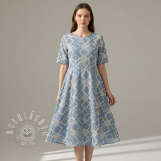 Bavlněná látka JEANS EMBROIDERY Square light blue