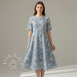 Bavlněná látka JEANS EMBROIDERY Square light blue