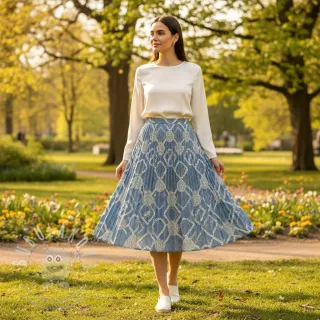Bavlněná látka JEANS EMBROIDERY Square light blue