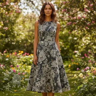 Bavlněná látka JEANS EMBROIDERY Bouquet black