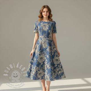 Bavlněná látka JEANS EMBROIDERY Bouquet blue