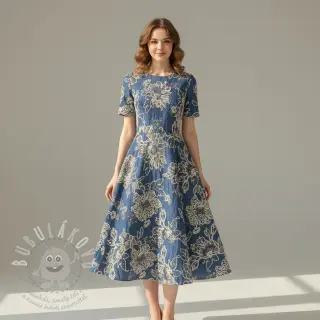 Bavlněná látka JEANS EMBROIDERY Bouquet blue