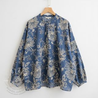 Bavlněná látka JEANS EMBROIDERY Bouquet blue