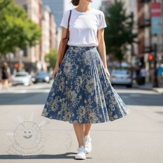 Bavlněná látka JEANS EMBROIDERY Bouquet blue